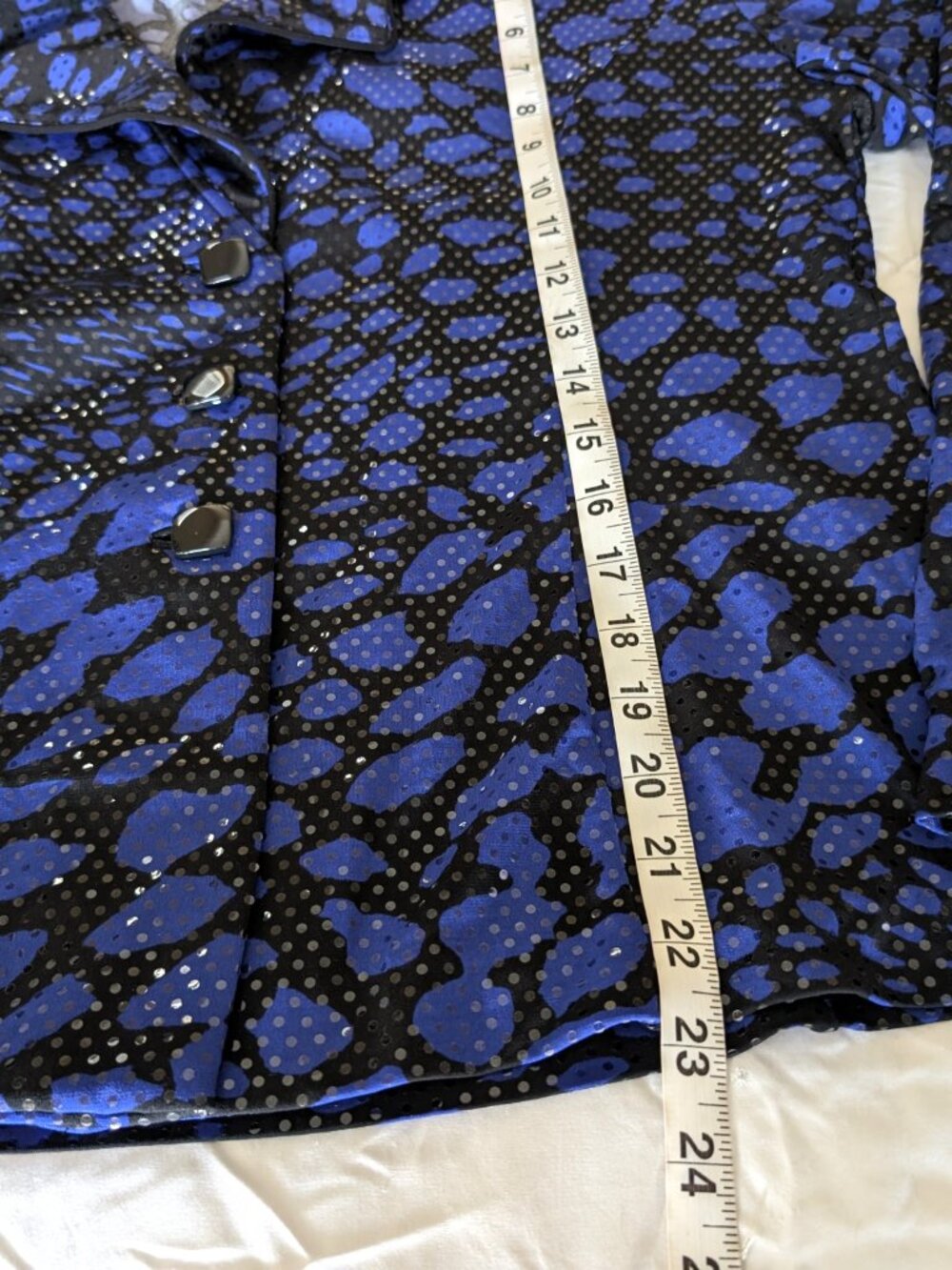 CLARA SUN WOO Jacket L Blue Black Sequin Button Shine Evening Designer - Picture 10 of 10